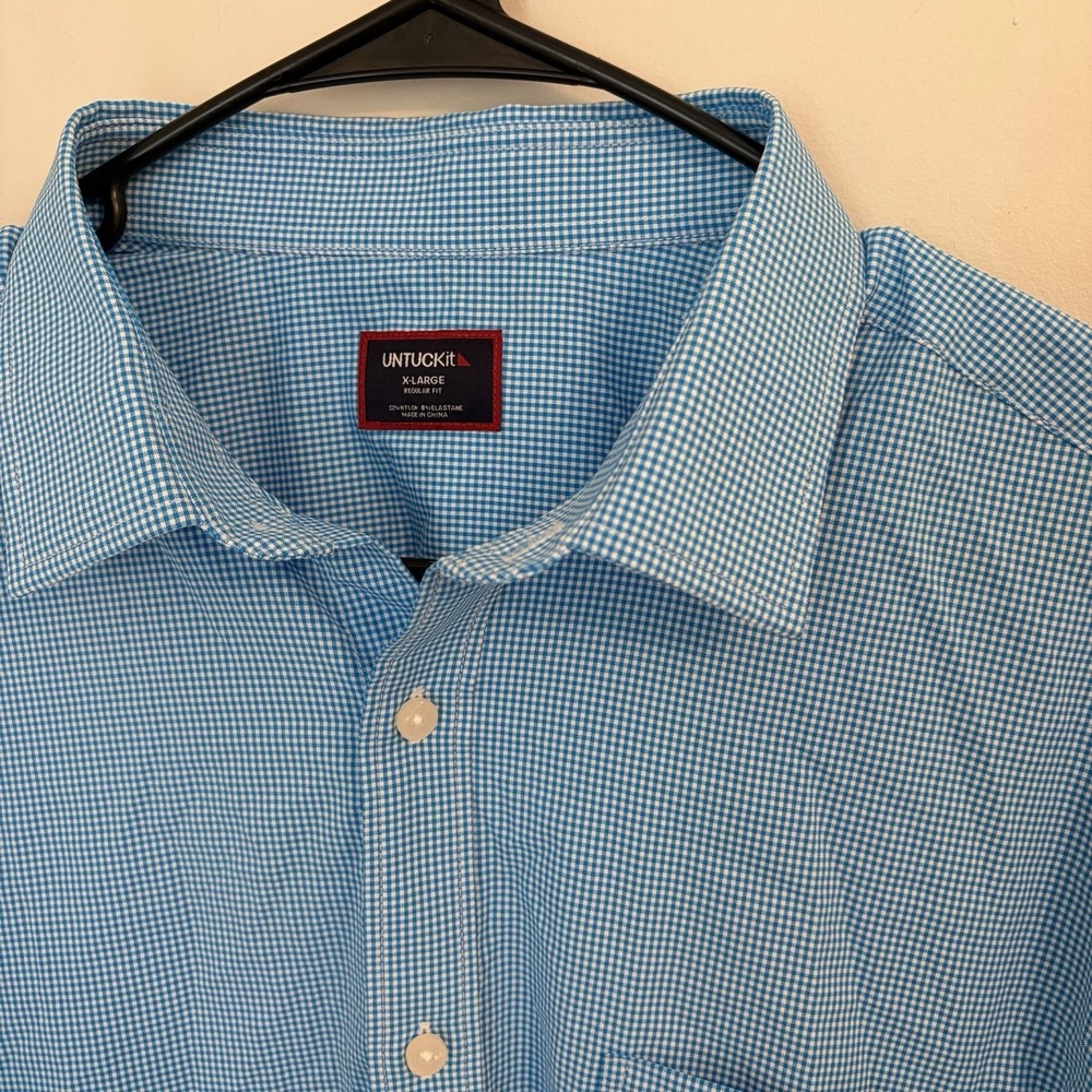 UNTUCKit Mens XL Blue Checkered Performance Long Sleeve Button Down Shirt